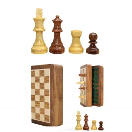 Lüks Ahşap Katlanabilir Satranç Takımı Mıknatıs Taşlı - 35 cm Seyahat Boyutu