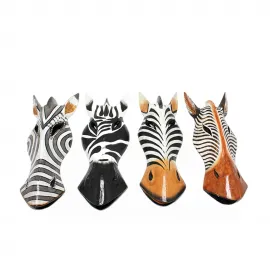 El Yapımı Ahşap Zebra Duvar Maskesi 30 cm | Afrika Temalı Dekoratif Figür