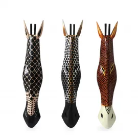 El Yapımı Ahşap Zebra Desenli Dekoratif Maske 1 Metre - Etnik Duvar Objesi