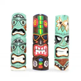 El Yapımı Otantik Ahşap Tiki Duvar Maskesi 50 cm - Egzotik Dekoratif Figür