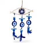 El Yapımı Ahşap Nazar Boncuğu Göz Rüzgar Çanı Duvar Süsü – Mavi Dekoratif Şans Getiren Obje