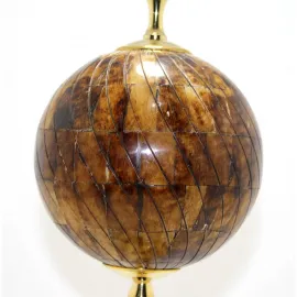 Lüks El Yapımı Pirinç Standlı Kemik Mozaik Dünya Küre Dekoratif Obje Ev ve Ofis Hediyesi