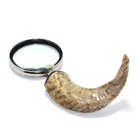 Zarif Pirinç Çerçeveli Doğal Boynuz Saplı Antik Tasarım Koleksiyon Büyüteci - 30x13 cm