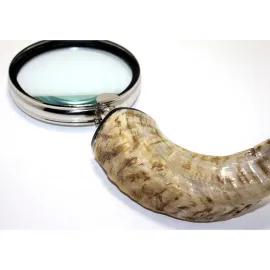 Zarif Pirinç Çerçeveli Doğal Boynuz Saplı Antik Tasarım Koleksiyon Büyüteci - 30x13 cm