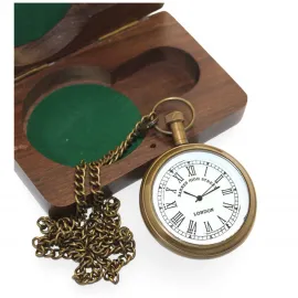 Barnes High Street London Yazılı Nostaljik Pirinç Köstekli Cep Saati ve Özel Ahşap Kutusu