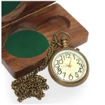 El Yapımı Ahşap Kutulu Antik Pirinç Köstekli Cep Saati - Koleksiyonluk Hediye