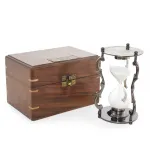 Dekoratif Ahşap Kutulu Pirinç Kum Saati | Vintage Stil Ofis ve Ev Dekoru Hediye