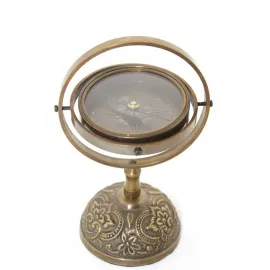 Gimbal Mekanizmalı Pirinç Masaüstü Pusula | Vintage Denizci Temalı Ev Ofis Dekoru