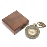 Ahşap Kutulu Vintage Pirinç Pusula | Seyahat Temalı Dekoratif Hediye Pusula Modeli