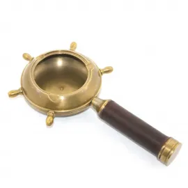 El Yapımı Pirinç Dümen Tasarımlı Denizci Küllüğü | Marin Temalı Dekoratif Antik Obje