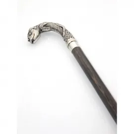 El Yapımı Lüks Yılan Başlı Krom Baston - Özgün Tasarım Şık ve Destekleyici Yürüyüş Değneği