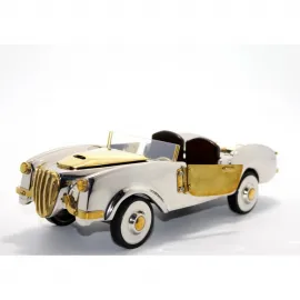 Pirinç ve Krom Detaylı Vintage Roadster Araba Heykeli 30 cm Koleksiyonluk