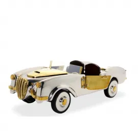 Pirinç ve Krom Detaylı Vintage Roadster Araba Heykeli 30 cm Koleksiyonluk