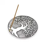 Gümüş Tonlu Hayat Ağacı Motifli Metal Tütsülük | Meditasyon ve Ev Dekorasyonu Objeleri