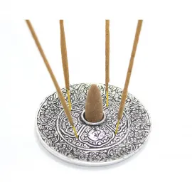 Otantik Metal Yuvarlak Tütsülük Buhurdanlık – Mandala Desenli Stick ve Konik Tütsü Standı