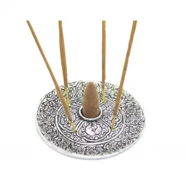 Otantik Metal Yuvarlak Tütsülük Buhurdanlık – Mandala Desenli Stick ve Konik Tütsü Standı