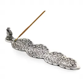 El Yapımı Metal Ganesha Figürlü Dekoratif Kayık Tütsülük – Otantik Gümüş Renk