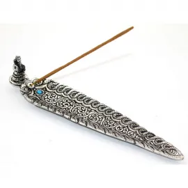 El İşçiliği Metal Ganeşa Figürlü Kayık Tütsülük | Dekoratif Meditasyon Buhurdanlığı