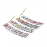 El Yapımı Obsidian Taşı Kayık Tütsülük – Canlı Renkli Çiçek Desenli Dekoratif Çubuk Tütsü Standı