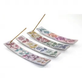 El Yapımı Obsidian Taşı Kayık Tütsülük – Canlı Renkli Çiçek Desenli Dekoratif Çubuk Tütsü Standı