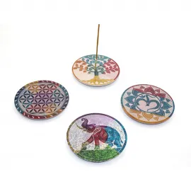 Doğal Obsidian Taşı Yuvarlak Dekoratif Tütsülük Çeşitleri | Mandala, Fil, Om, Yaşam Ağacı