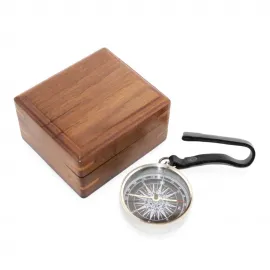 El Yapımı Ahşap Kutulu Krom Cep Pusulası - Vintage Stili Yön Bulucu Hediye Seti