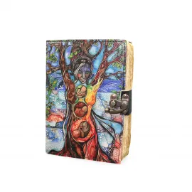 Hayat Ağacı ve Anne Tanrıça Temalı Sanatsal Deri Defter - El Yapımı Özel Günlük