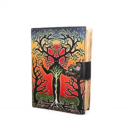 Gizemli Yaşam Ağacı Temalı El Yapımı Deri Defter - Vintage Kilitli Not Günlüğü 18x13 Cm