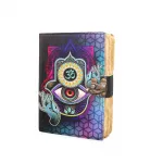 Mistik Hamsa Eli ve Om Sembollü Spiritüel Deri Defter – El Yapımı Görünümlü Ajanda