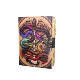 El Yapımı Deri Defter Antik Kilitli Sanatsal Yılan Desenli Not Defteri Ajanda