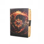Mistik Güneş ve Ay Tasarımlı Kilitli Deri Defter - Özel El Yapımı Günlük 18x13cm