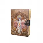 Kadim Bilgelik Temalı Vitruvian Adam ve Çakra Desenli El Yapımı Vintage Deri Defter
