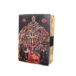 Deri Hayat Ağacı ve Fil Desenli Vintage Kilitli Defter | El Yapımı Kağıt Not Defteri Ajanda