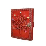 Otantik El İşçiliği Deri Defter, Renkli Doğal Taşlarla Bezenmiş Hayat Ağacı Motifli Günlük