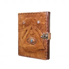 Gizemli Göz Motifli El Yapımı Vintage Kahverengi Taşlı Deri Defter Ajanda