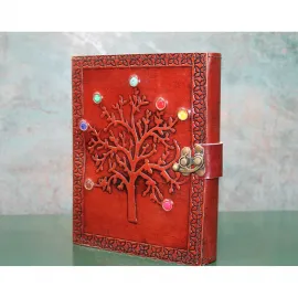 El Yapımı Otantik Taşlı Deri Defter - 20x15 cm Günlük, Ajanda ve Anı Defteri