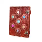 El Yapımı Antik Motifli Taşlı Deri Defter - Özel Kilitli Tasarım Günlük & Ajanda