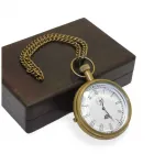 Vintage Antik Pirinç Zincirli Köstekli Cep Saati ve Özel Ahşap Hediyelik Kutusu