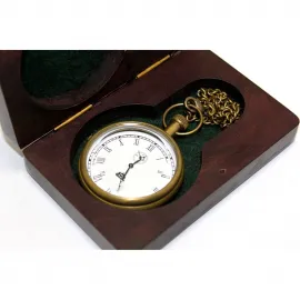 Vintage Antik Pirinç Zincirli Köstekli Cep Saati ve Özel Ahşap Hediyelik Kutusu