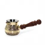 El İşlemesi Otantik Pirinç Türk Kahvesi Cezvesi 2.5 İnç - Ahşap Saplı Geleneksel Tasarım