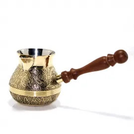 El İşçiliği Pirinç Cezve 5 İnç - Otantik Türk Kahvesi Deneyimi Ahşap Saplı