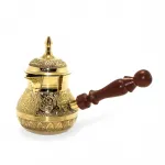 Geleneksel El İşçiliği Pirinç Türk Kahvesi Cezvesi - Özel Motifli ve Ergonomik Ahşap Saplı 6 İnç Boyut