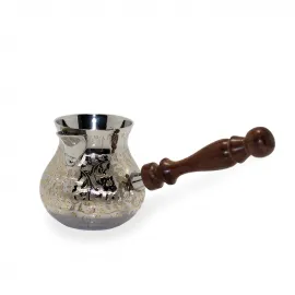 El Yapımı Oymalı Pirinç Türk Kahvesi Cezvesi – Geleneksel 4 İnç Ahşap Saplı Cezve