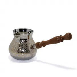 El Yapımı Pirinç Türk Kahvesi Cezvesi - Ahşap Saplı, 5 İnç - Geleneksel Keyif