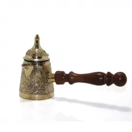 El Oyması Desenli Otantik Pirinç Cezve 4.75 İnç - Geleneksel Türk Kahvesi ve Dekorasyon İçin