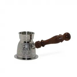 Geleneksel El İşlemeli 3.5'' Pirinç Cezve | Otantik Ahşap Saplı Türk Kahvesi Potu