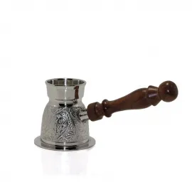 Geleneksel El İşlemeli 3.5'' Pirinç Cezve | Otantik Ahşap Saplı Türk Kahvesi Potu