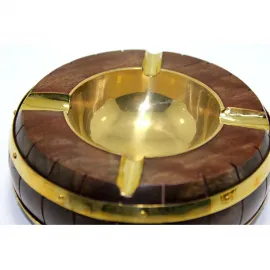 El Yapımı Ahşap Varil Tasarımlı Pirinç Kül Tablası | Dekoratif Vintage Masaüstü Sigara Aksesuarı