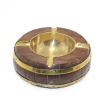 El Yapımı Ahşap Varil Tasarımlı Pirinç Kül Tablası | Dekoratif Vintage Masaüstü Sigara Aksesuarı