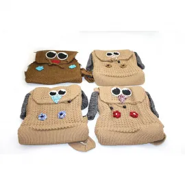 El Yapımı Örme Sevimli Hayvan Figürlü Sırt Çantası - Çocuklar ve Gençler İçin Eğlenceli Şıklık